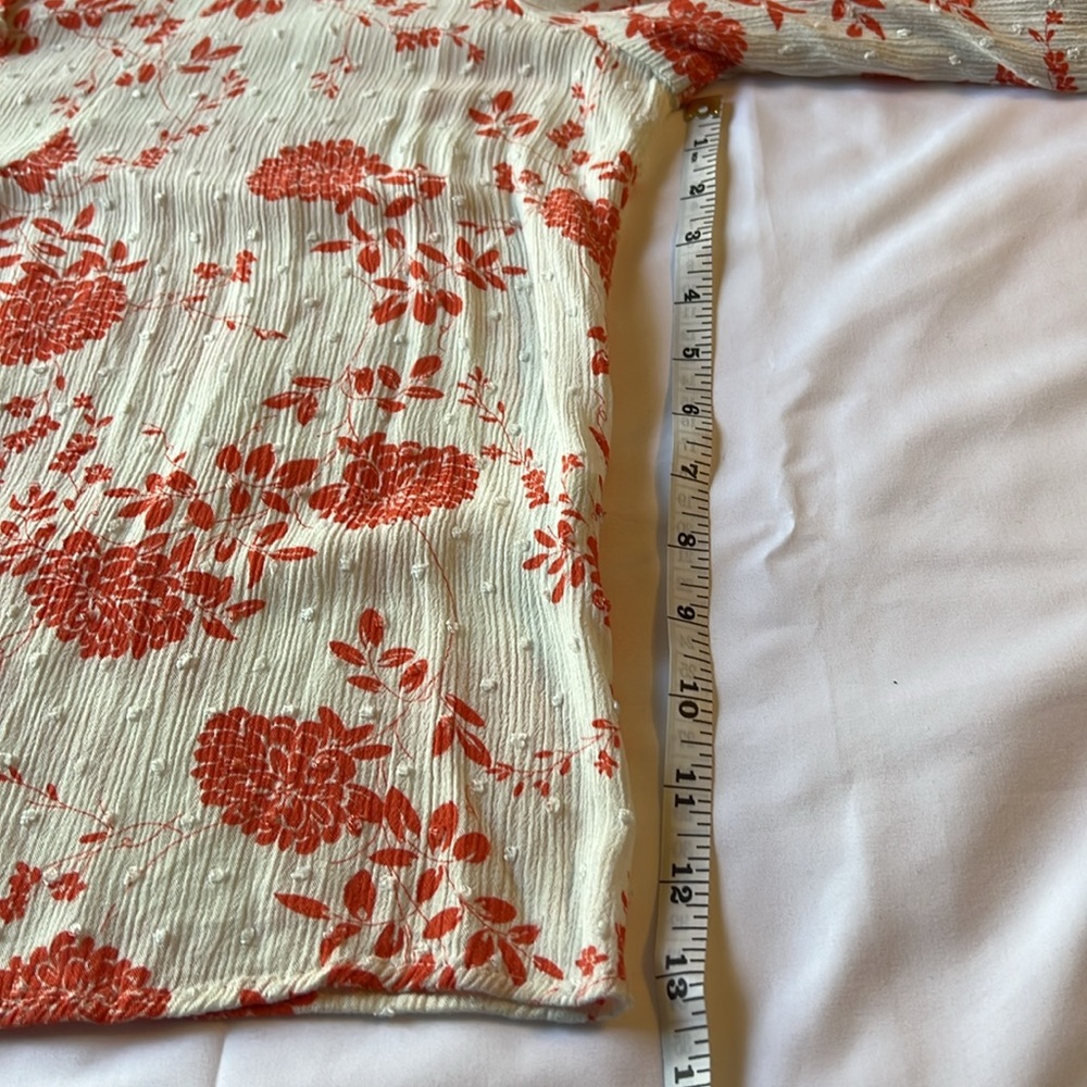 Papermoon Orange Cream Keyhole Blouse XXL Floral Top 3/4 Sleeve Crinkle EUC Boho - Picture 6 of 6